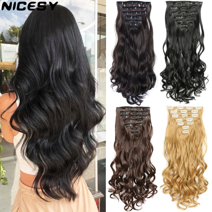 NICESY 16 Clips Synthetic 24Inch Long Curly Hair Extension