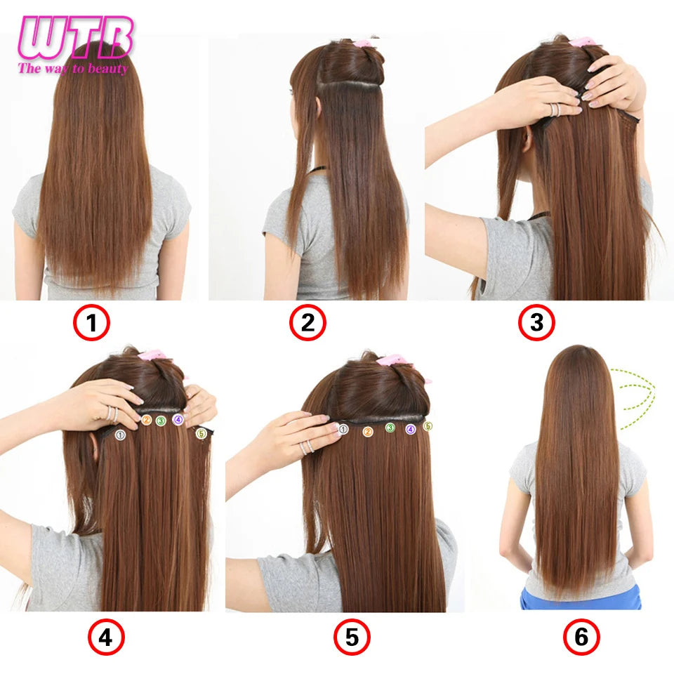 WTB Synthetic 100cm 5 Clip In Hair Extension Heat Resistant