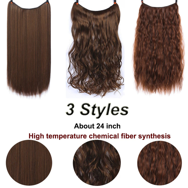 Allaosify Synthetic Hair Extensions 24" Invisible Wire No Clip