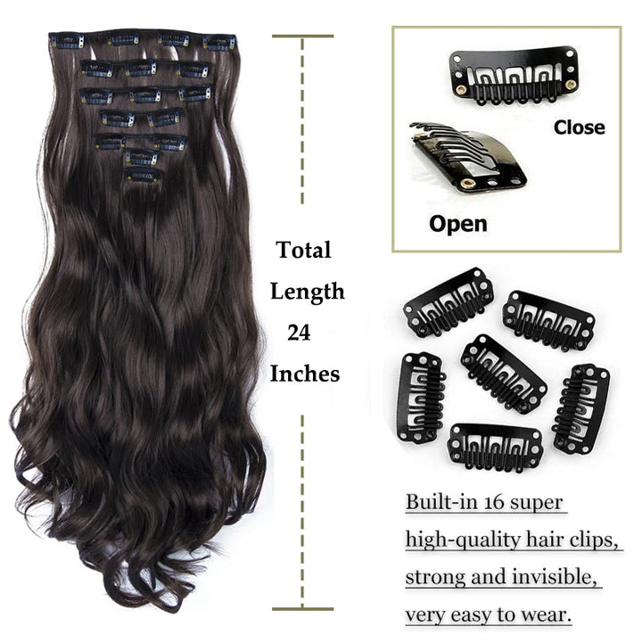 NICESY 16 Clips Synthetic 24Inch Long Curly Hair Extension