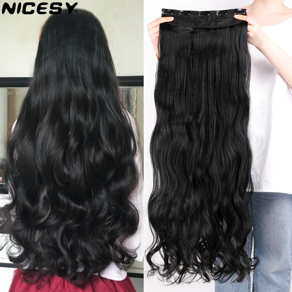 NICESY Synthetic Long Wavy 5 Clips Hair Extensions 22Inch/32Inch