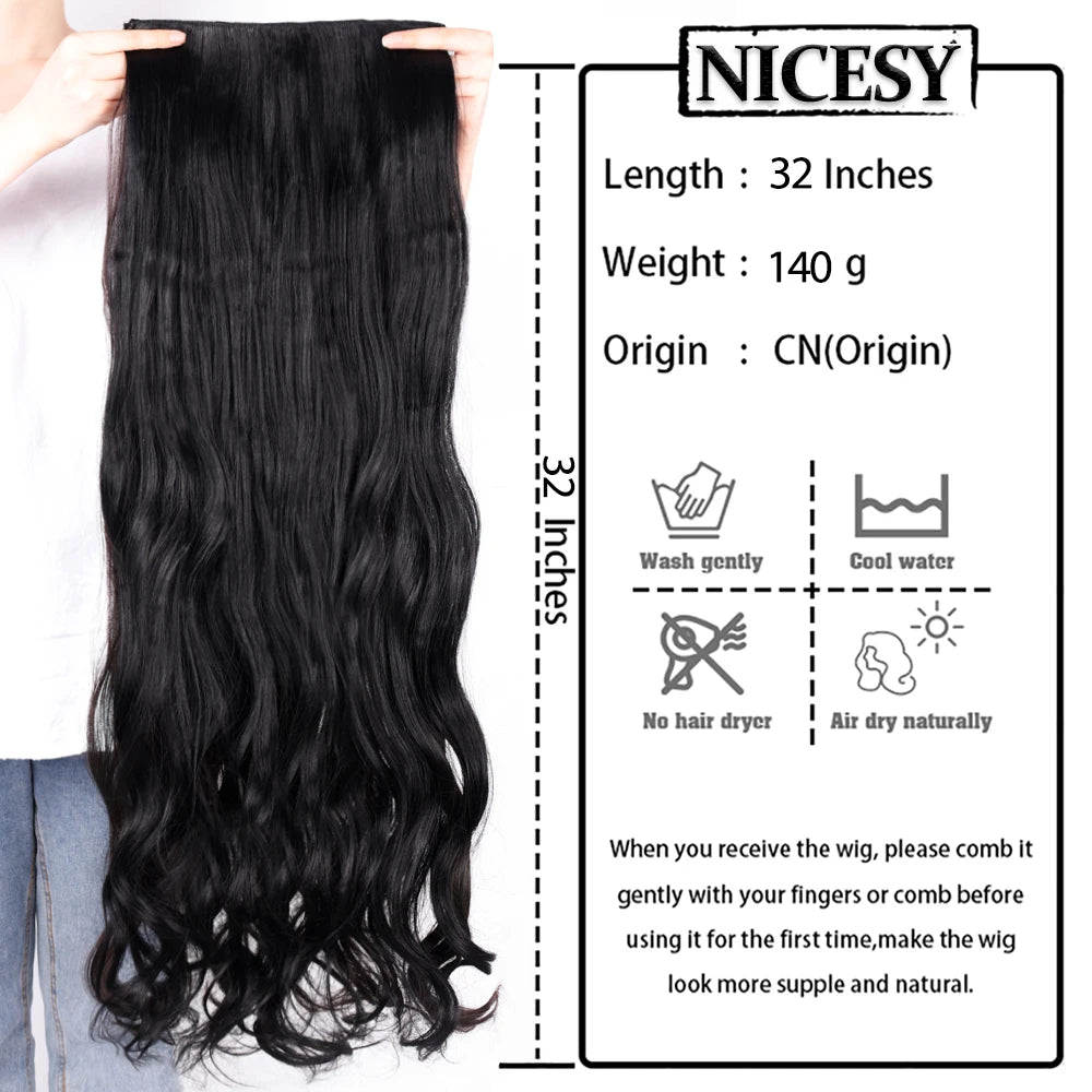 NICESY Synthetic Long Wavy 5 Clips Hair Extensions 22Inch/32Inch