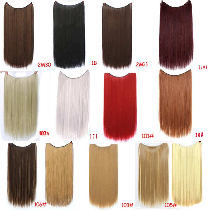 Allaosify Synthetic Hair Extensions 24" Invisible Wire No Clip