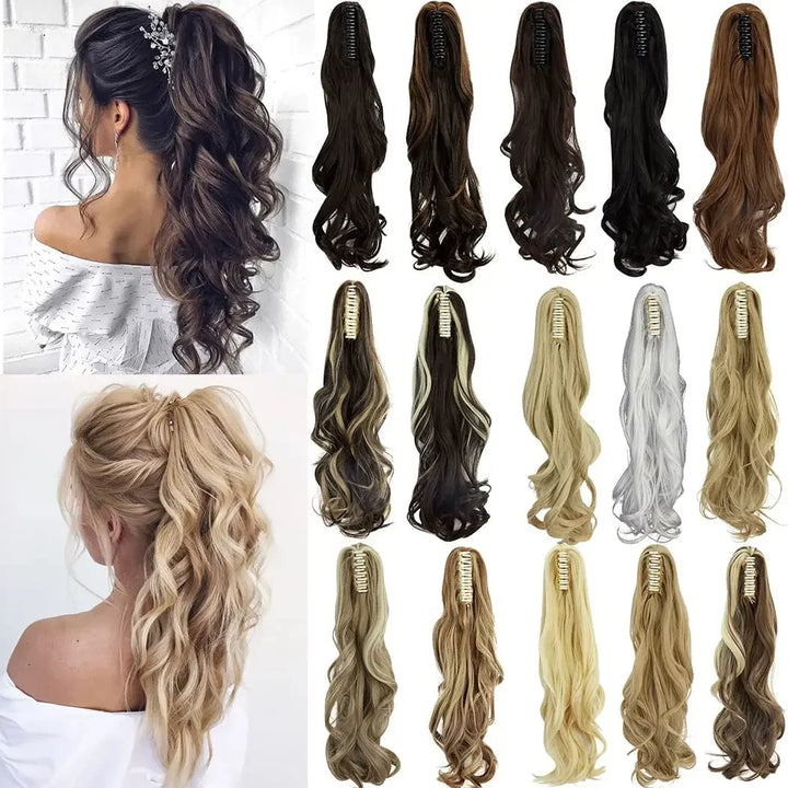 Synthetic Long Wavy Ponytail Ash Blonde Color Hair Extensions