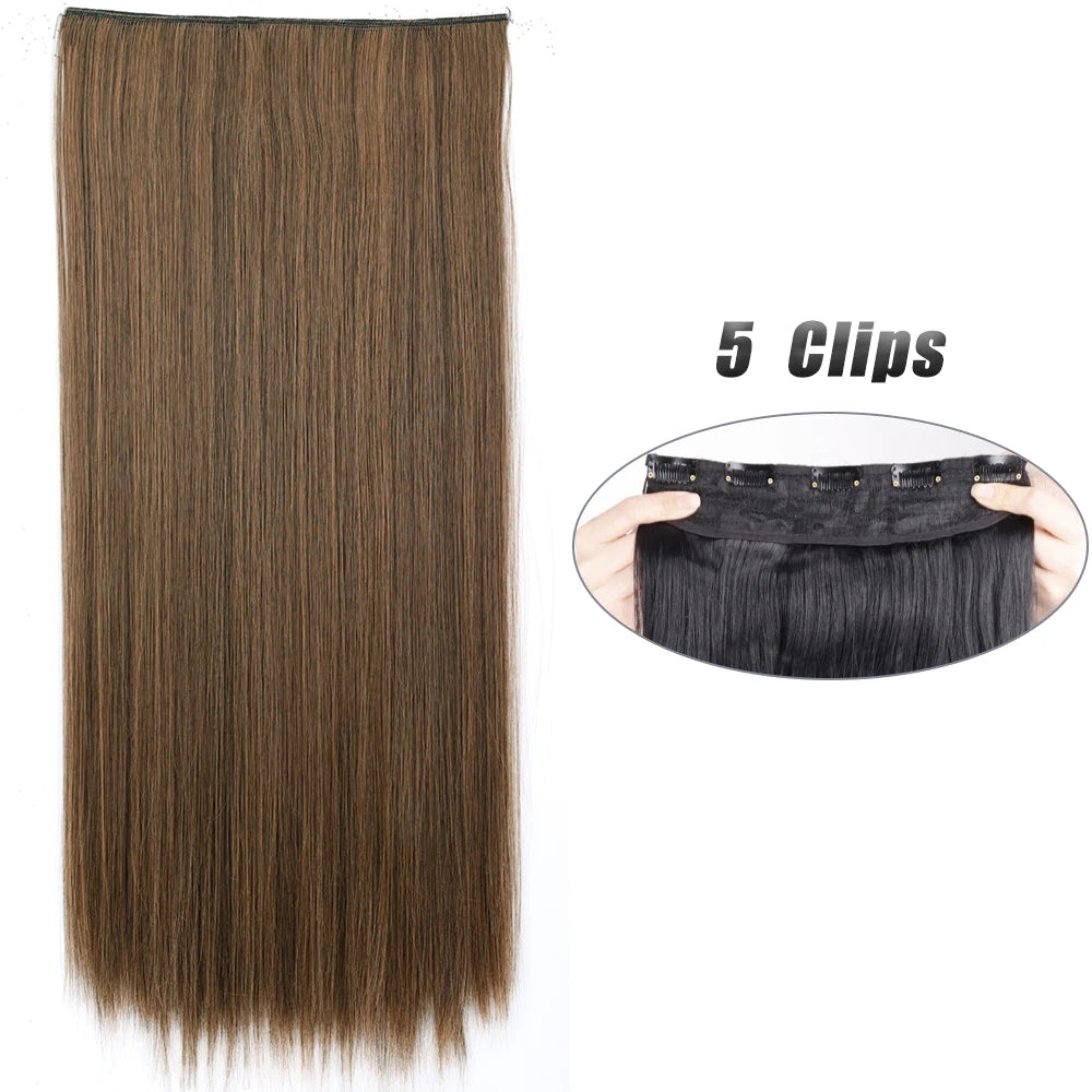 Synthetic 5 Clip In Hair Extensions Long Straight Natural Fake Hair For Women