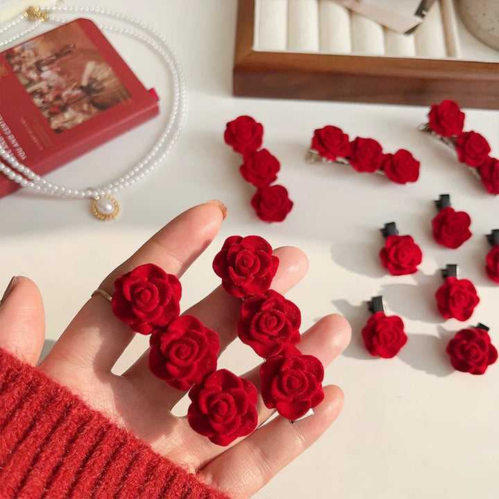 Korean Red Velvet Rose Hair Clips For Girls kids