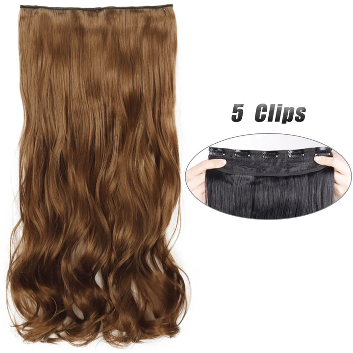 Synthetic 5 Clip In Hair Extensions Long Straight Natural Fake Hair For Women