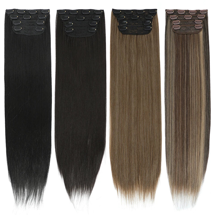 24Inchs Clips in Hair Extensions Long Straight Synthetic Hair