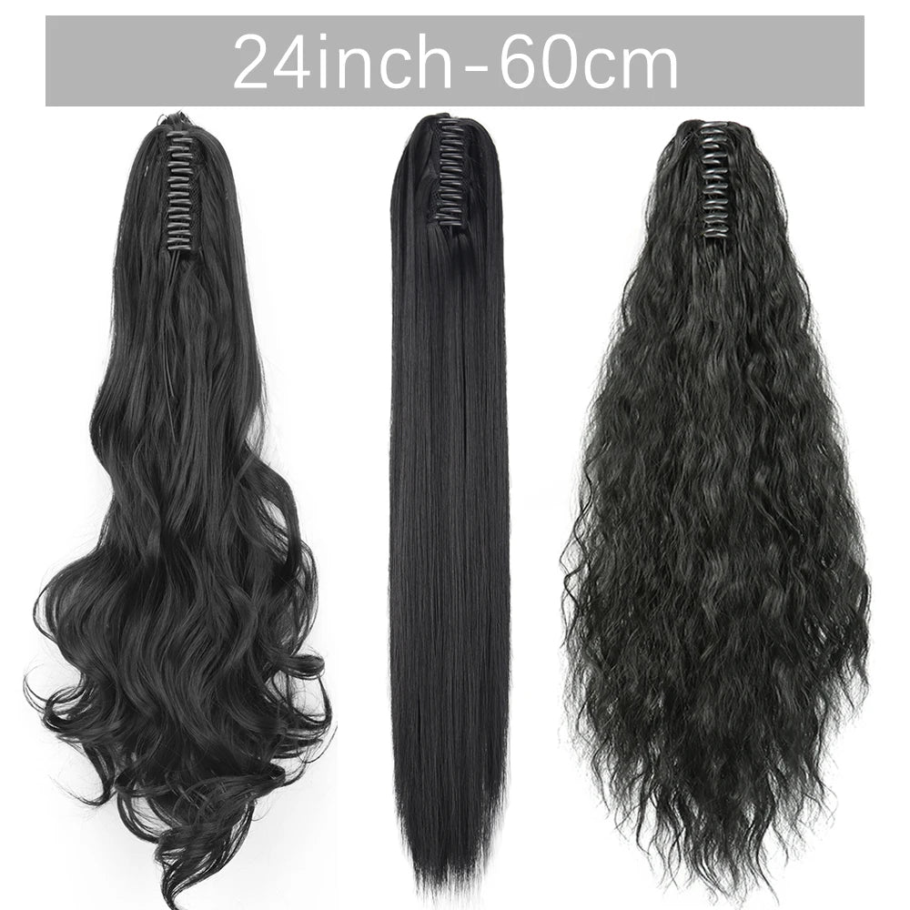 Synthetic Long Straight Claw Clip On Ponytail Hair Extensions