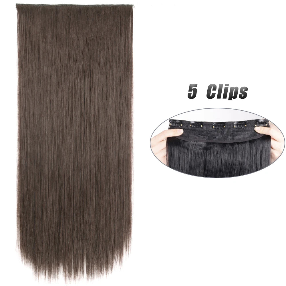 Synthetic 5 Clip In Hair Extensions Long Straight Natural Fake Hair For Women