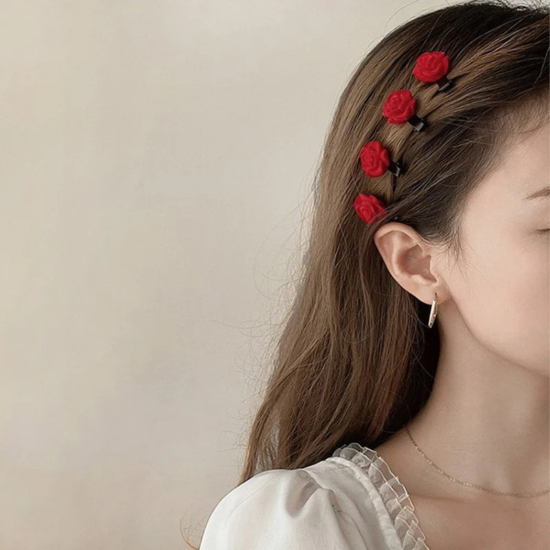 Korean Red Velvet Rose Hair Clips For Girls kids