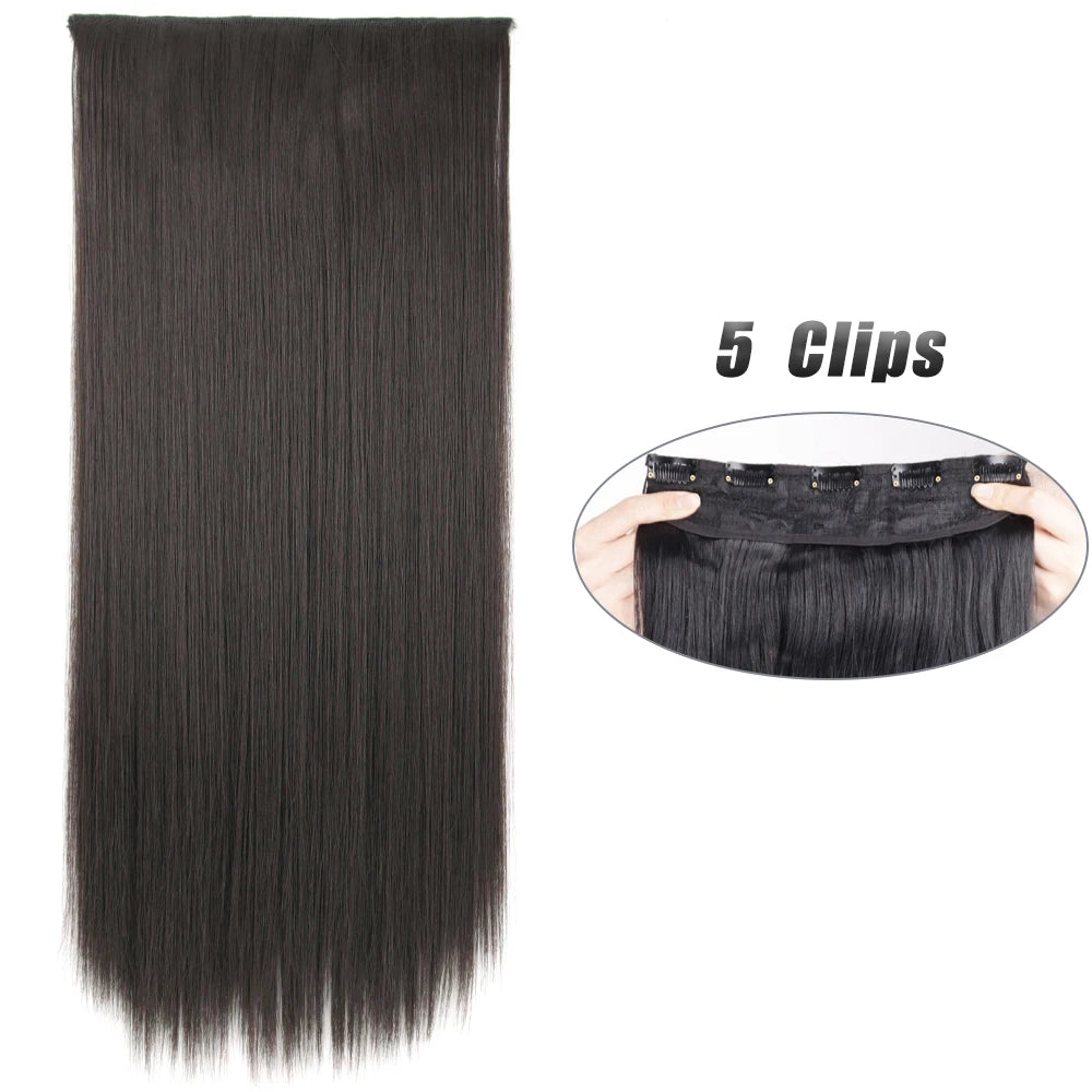 Synthetic 5 Clip In Hair Extensions Long Straight Natural Fake Hair For Women