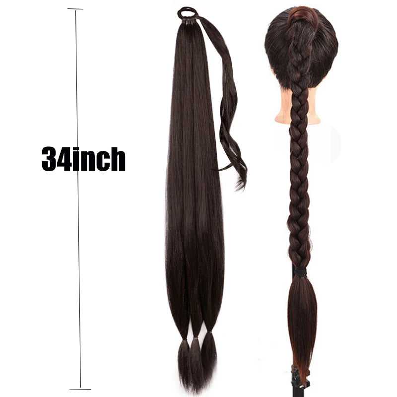 26/34inch Synthetic Long Braided Ponytail Hair Extensions With Rubber Band