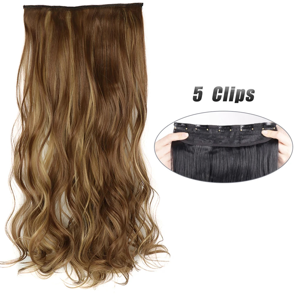 Synthetic 5 Clip In Hair Extensions Long Straight Natural Fake Hair For Women