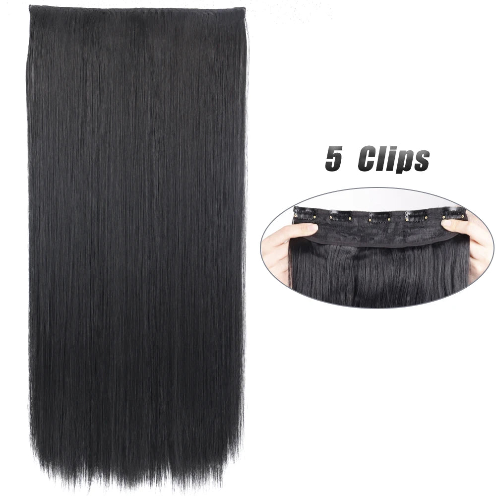 Synthetic 5 Clip In Hair Extensions Long Straight Natural Fake Hair For Women