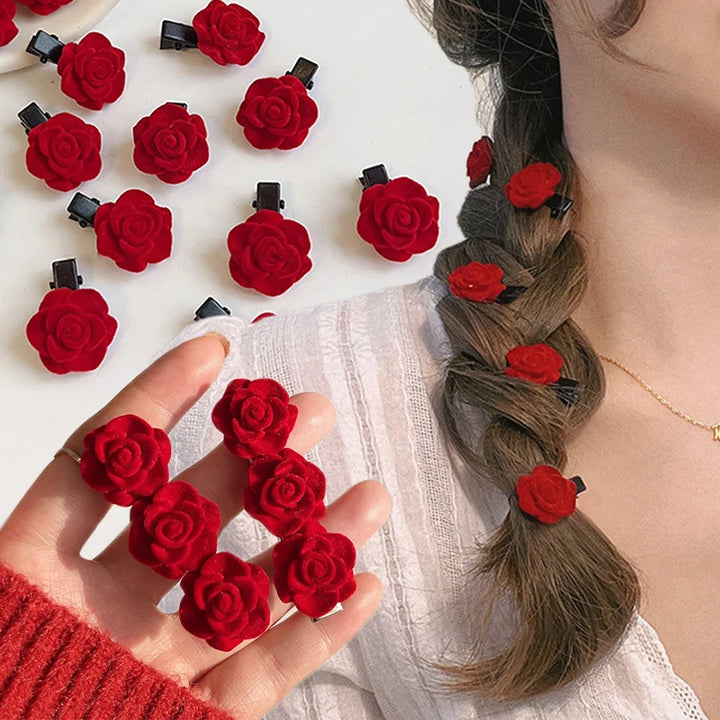 Korean Red Velvet Rose Hair Clips For Girls kids