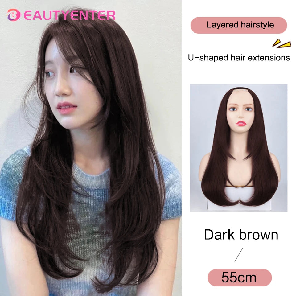 U-shaped Hair Extension Synthetic Hair Long Straight