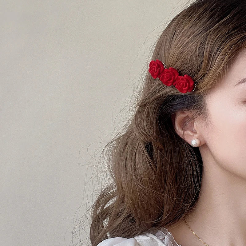 Korean Red Velvet Rose Hair Clips For Girls kids