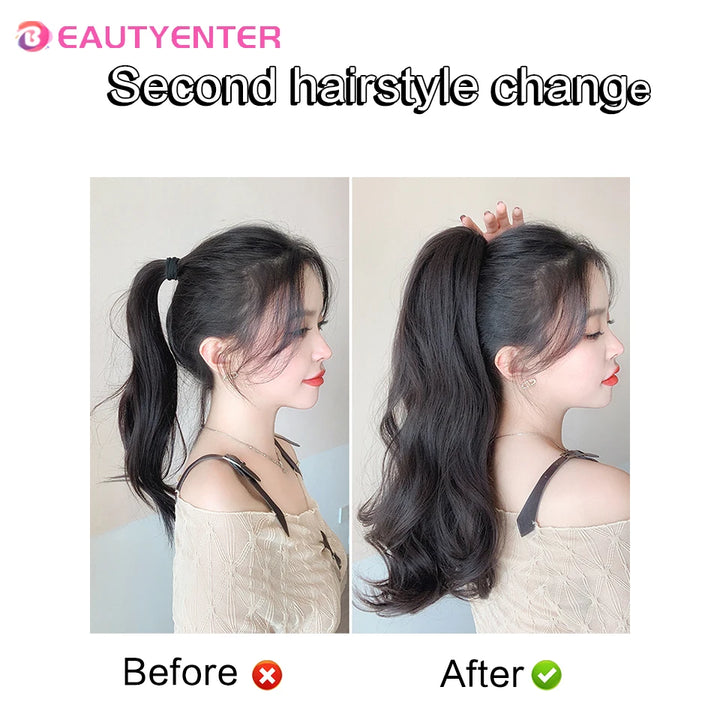 BEAUTYENTER Synthetic Long Curly Hair Band With Grab Clip