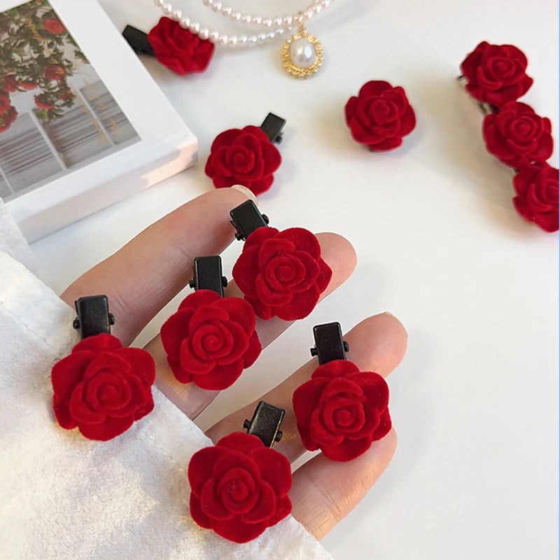 Korean Red Velvet Rose Hair Clips For Girls kids