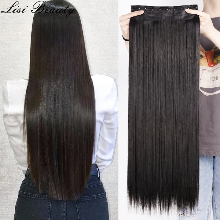 Synthetic 5 Clip In Hair Extensions Long Straight Natural Fake Hair For Women