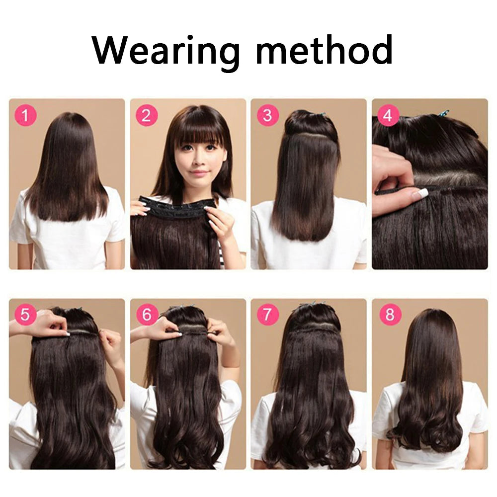 Hair Extension Long Wavy 16 Clips Natural Black Hair Heat Resistant For Women