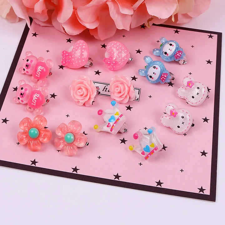 7 Pairs Mix In Box Lovely Children's Baby Girl Clip on Earrings