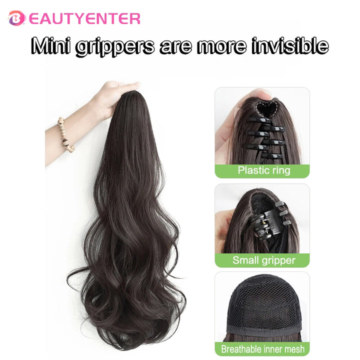 BEAUTYENTER Synthetic Long Curly Hair Band With Grab Clip