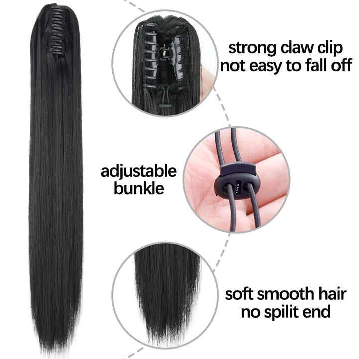 Synthetic Long Straight Claw Clip On Ponytail Hair Extensions