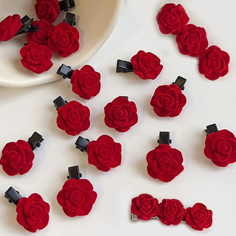 Korean Red Velvet Rose Hair Clips For Girls kids