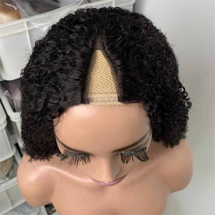 Kinky Curly V Part Wig Human Hair Deep